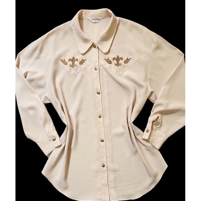 •Áo Sơmi nữ vintage nude tiểu thư họa tiết thêu siêu sang•