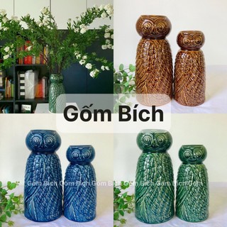 Bình hoa lọ hoa gốm mẫu thần ưng khắc nổi gốm sứ bát tràng - gốm bích