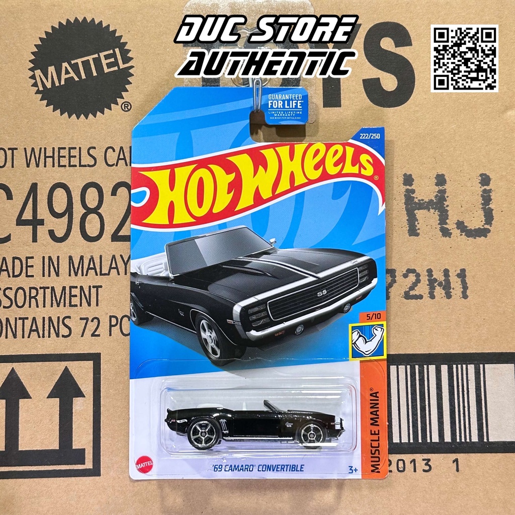 Ducstore.vn Xe mô hình HCV72 Hot Wheels 69 Camaro Convertible - Black-Card US
