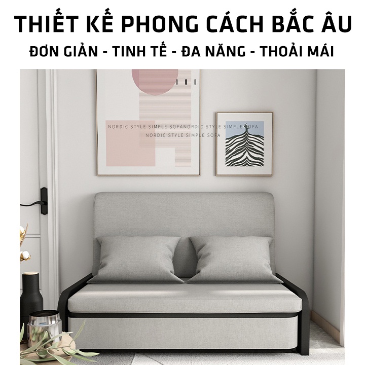 Giường sofa thông minh gấp gọn thành ghế khung thép có hộp chứa đồ. Tặng kèm 2 gối
