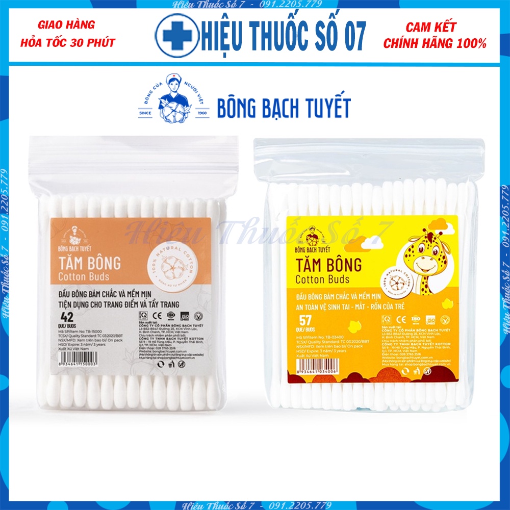 Tăm bông Cotton Buds Bông Bạch Tuyết đầu bông bám chắc, mềm mịn