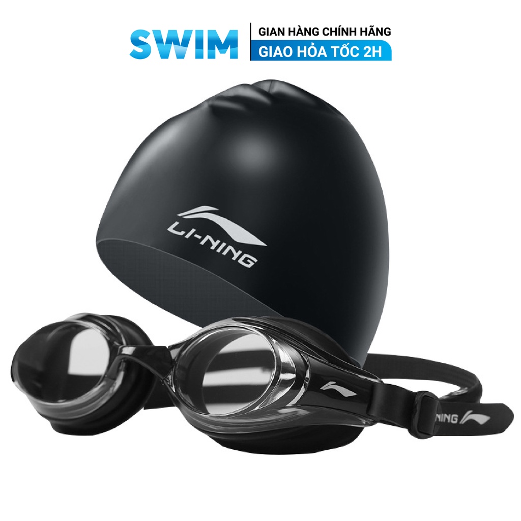 Combo Mũ Và Kính Bơi LI-NING Chống Nước Cho Người Lớn Kính Bơi LINING Mũ Bơi LINING