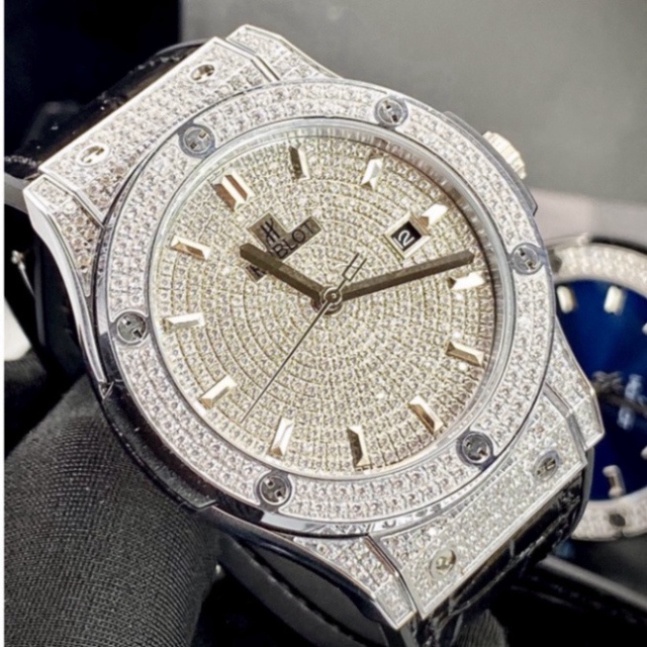 Đồng Hồ Nam Hub Cơ Automatic Nhật Bản Cao Cấp, Đồng Hồ Full Đá Mặt Saphire 38/42 mm Viền Trơn, Chống Nước 5ATM