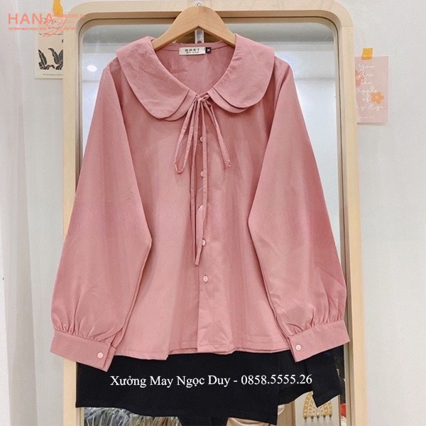 Áo sơ mi nữ tay dài cổ sen công sở đi học hẹn hò - Áo sơ mi kiểu bèo vai 2 vạt lá cách điệu mix dây buộc nơ cổ Hàn Quốc | BigBuy360 - bigbuy360.vn