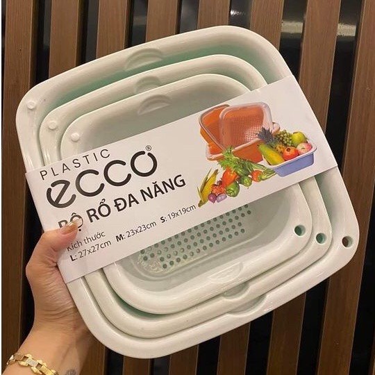 Set 3 Bộ Rổ Kèm Chậu Thau Nhựa To Nhỏ Nhà Bếp ECCO