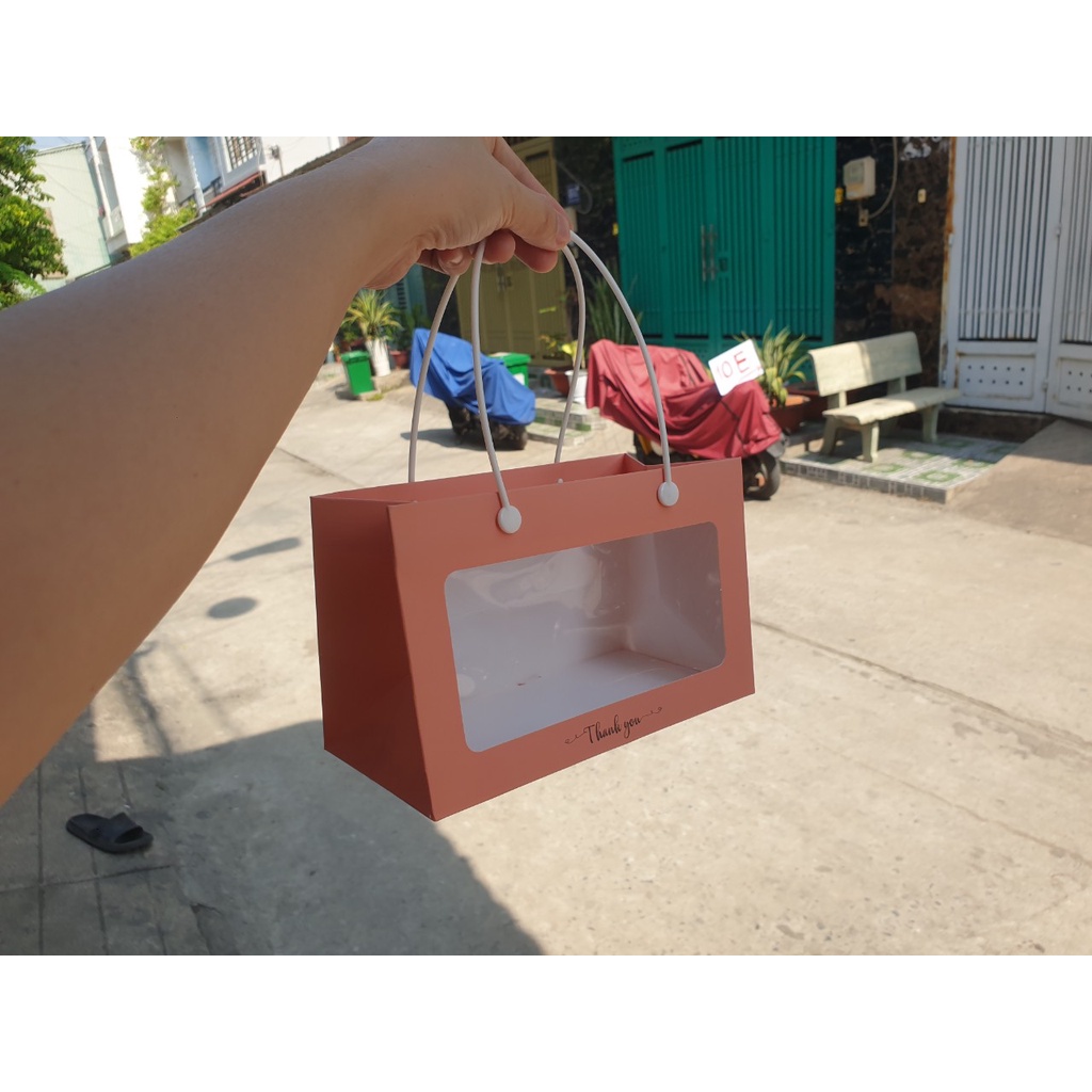 25 cái - Túi giấy mặt kiếng mica đựng yến, saffaron, quà tặng - Mẫu 60S Cam