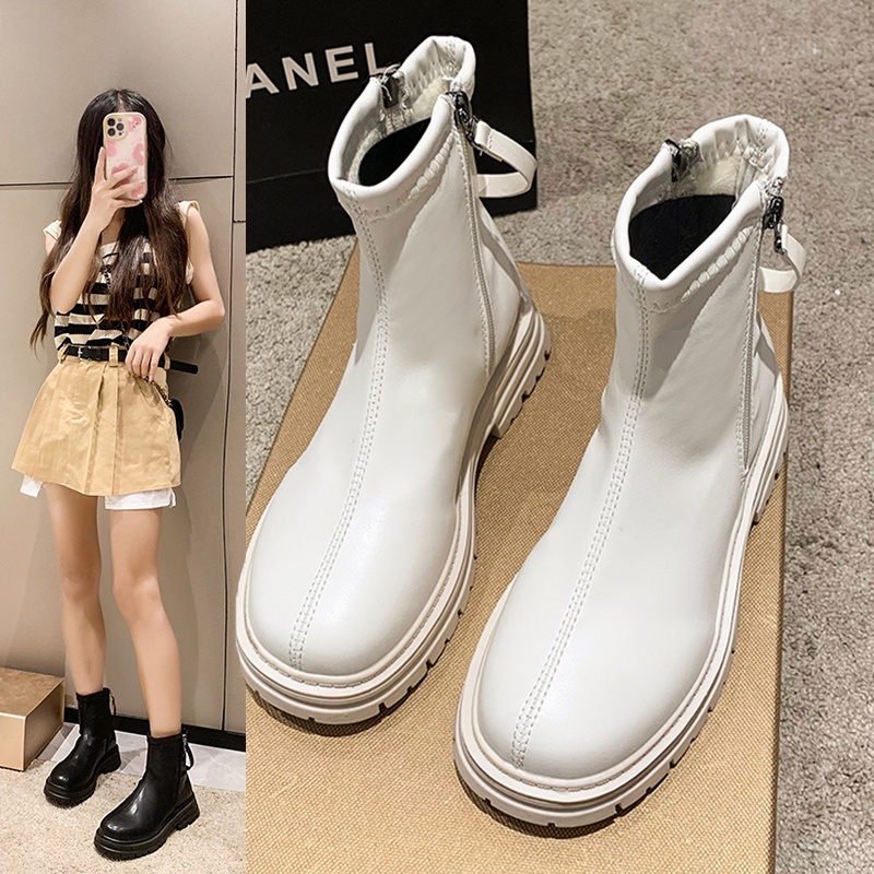 Martin boots nữ anh phong cách dày đế ngắn 2023 mới xuân thu mùa hè giày đơn pháp gầy
