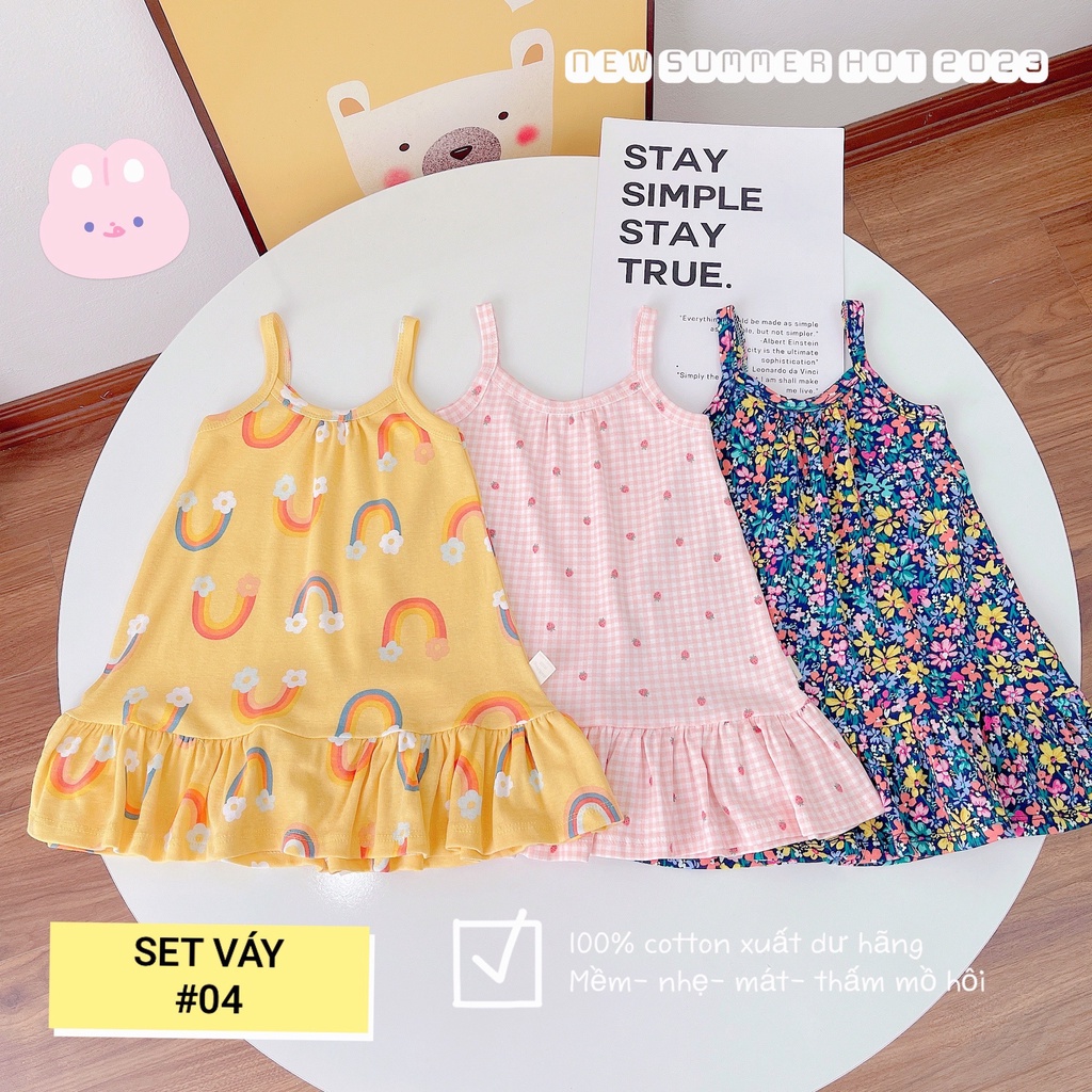 Set 3 váy 2 dây siêu xinh vải xuất dư cực sịn sò, siêu mát cho bé gái từ 10-18kg