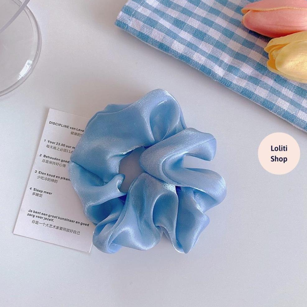 Buộc tóc lụa scrunchies mẫu trơn nhiều màu LOLITI TOC619