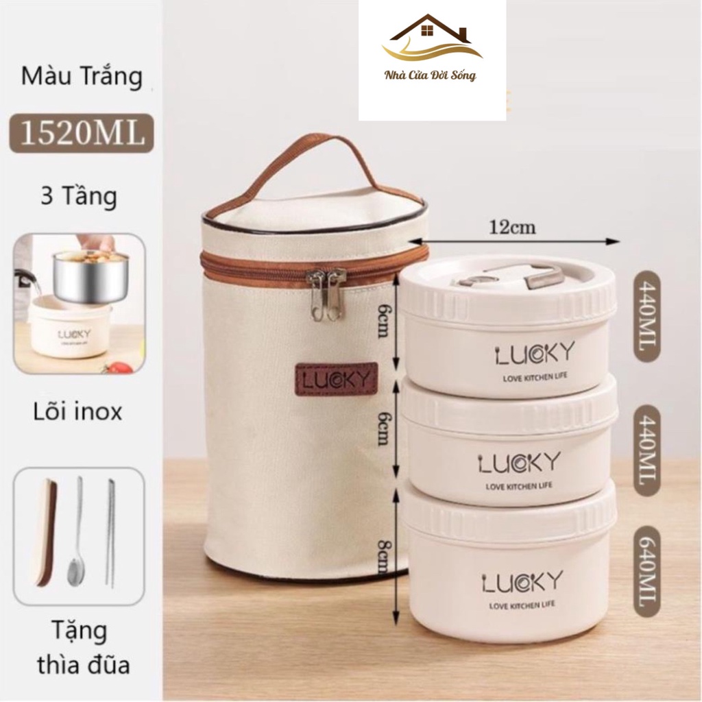 Hộp đựng cơm giữ nhiệt, Hộp cơm trưa văn phòng cách nhiệt 3 tầng bằng thép không gỉ 304.HC09- Nhà Cửa Đời Sống