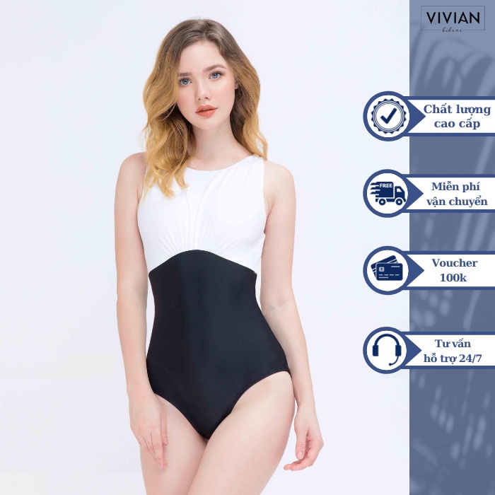 Đồ bơi nữ cao cấp 𝐕𝐈𝐕𝐈𝐀𝐍 dạng một mảnh 3 lỗ, đính nút - Trắng - VS072_WH