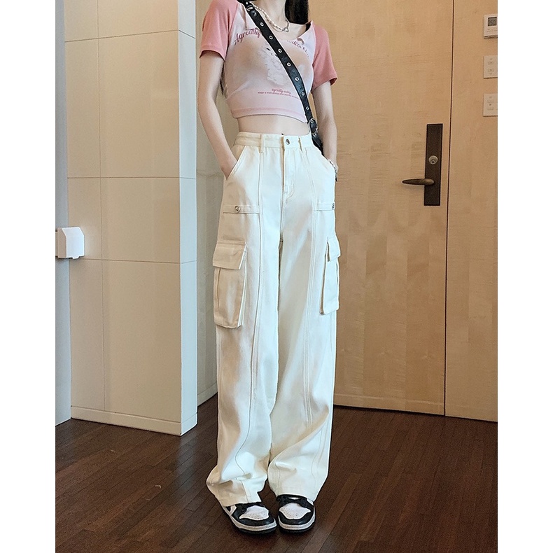 Quần Kaki Túi Hộp Ống Rộng LSEOUL J23030801 Cá Tính Năng Động