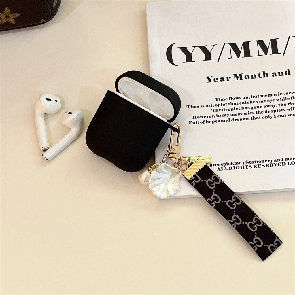 Vỏ Bảo Vệ Hộp Sạc Tai Nghe AirPods pro 2 pro 1 / 2 3 Hình Nơ Đính Ngọc Trai Đen Dễ Thương