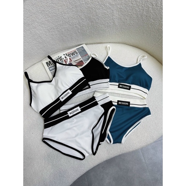 Bikini viền trắng thêu chữ