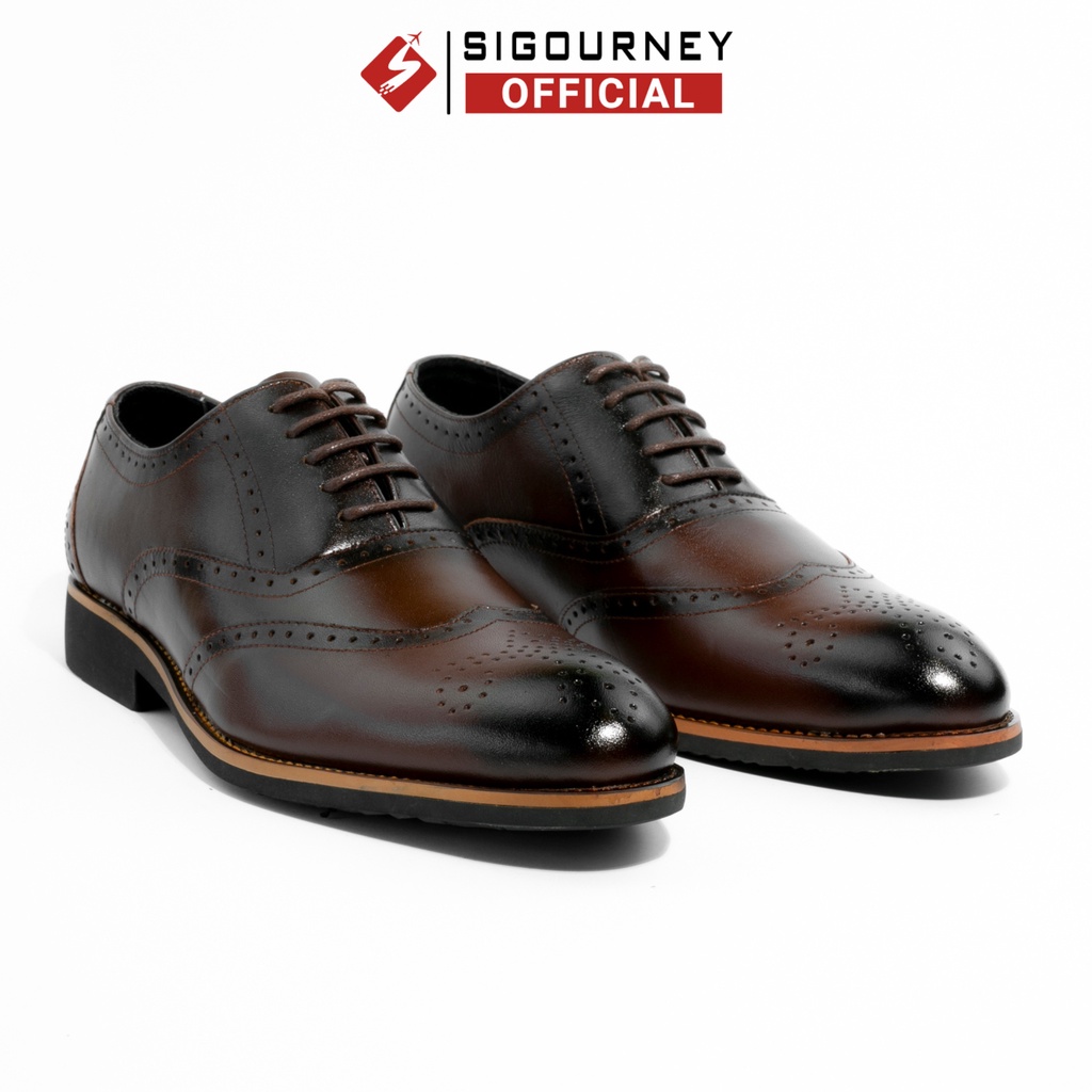 Giày Oxford Nam Họa Tiết Brogues Đục Lỗ Cực Đẹp SIGOURNEY Da Bò Màu Nâu Patian SIG-26 Bảo Hành 18 Tháng