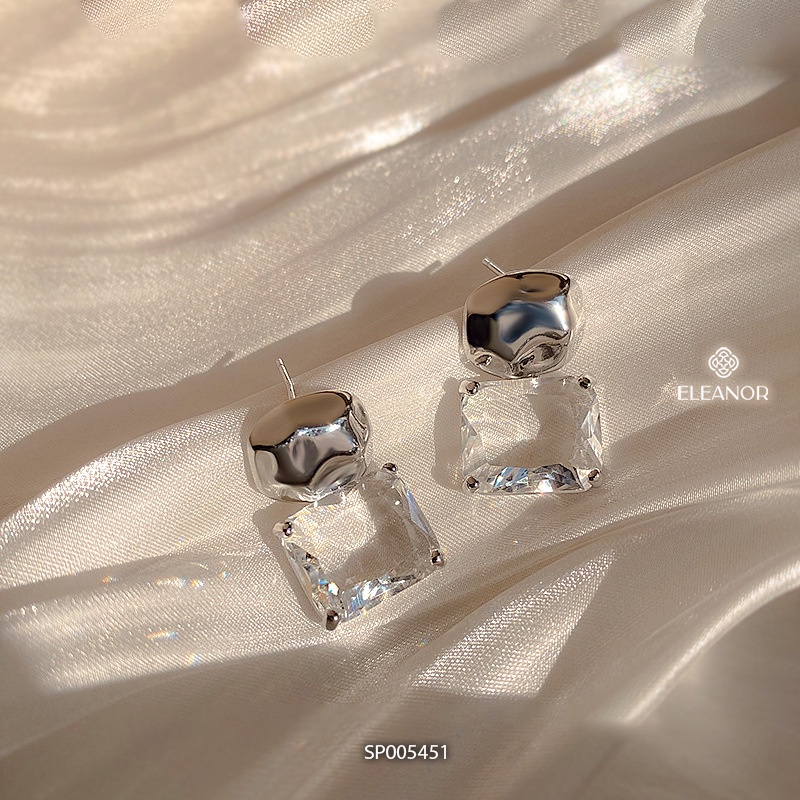 Bông tai nữ chuôi bạc 925 Eleanor Accessories đính đá vuông trong suốt phụ kiện trang sức 5451