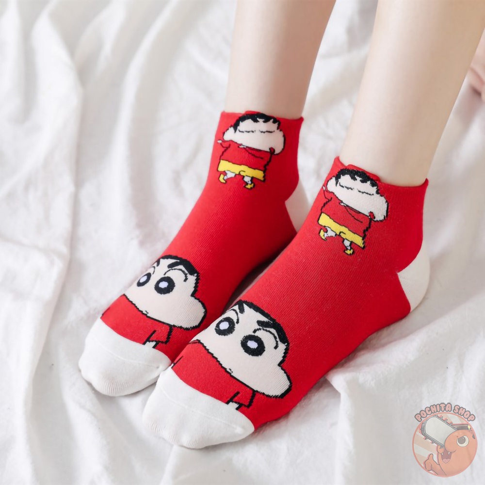Tất Cổ Ngắn In Hình Shin Cậu Bé Bút Chì Cute Đáng Yêu, Vớ Cotton Unisex Thoáng Khí Mùa Hè Cho Nam Nữ Pochita Shop
