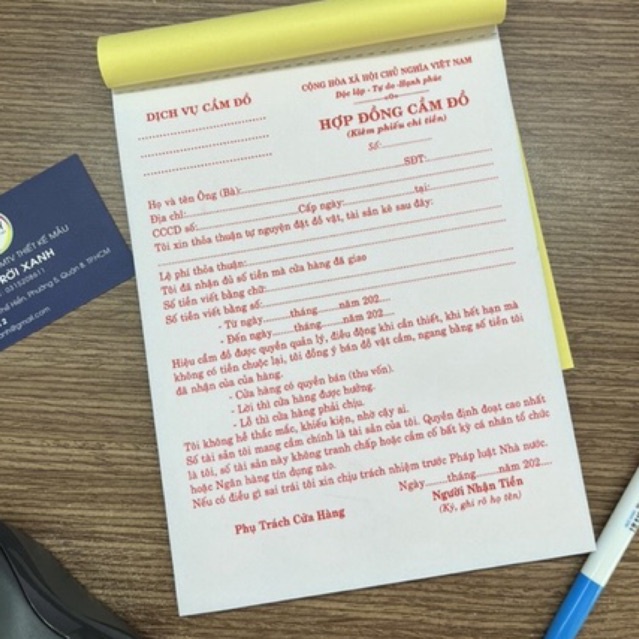 Hợp đồng CẦM ĐỒ - 2 liên - khổ A5
