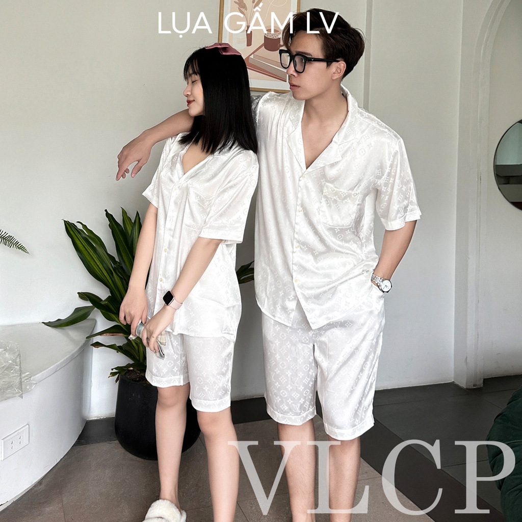 Đồ đôi nam nữ pijama đôi nam nữ Bigsize ngắn tay lụa gấm cao cấp mùa hè mát mẻ hoạ tiết sang chảnh LV05 - VLCP