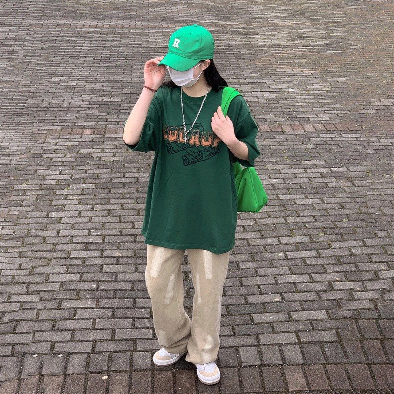 Khẩu trang vải poli dùng cho ÁO THUN, PHÔNG NAM NỮ HÀN QUỐC CAO CẤP DÁNG RỘNG TAY LỠ MÀU XANH