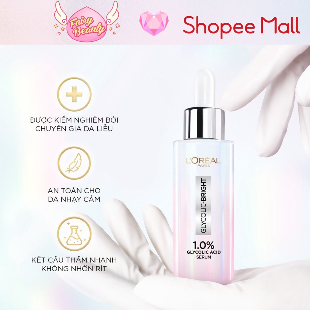 [L'OREAL PARIS] Tinh Chất Chứa AHA Giúp Mờ Thâm Nám Và Sáng Da Mềm Mịn Glycolic Bright 1.0% Glycolic Acid 30/15/7.5ml