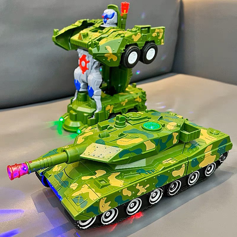 Đồ chơi trẻ em xe tăng biến hình Robot tự động có đèn led và nhạc nền cho bé