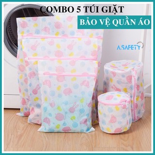 Set 5 túi giặt đồ máy giặt nhiều hoạ tiết dễ thương - Bộ 5 túi lưới đựng quần áo, đồ lót trong máy giặt nhiều size