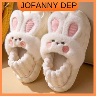 JOFANNY thỏ dễ thương có thể giặt được dép lông nữ dép lê bông thời trang xỏ ngón Ba màu có sẵn gót cao 5cm