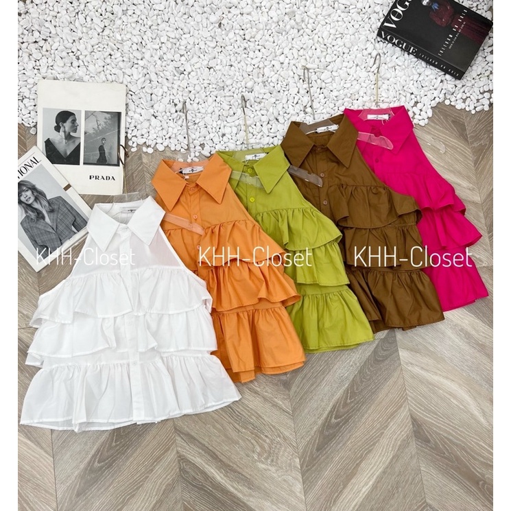 Xả hàng - Áo sơ mi yếm tầng nhiều màu, Áo kiểu bèo sát nách SM1515 - NhiNhi Shop