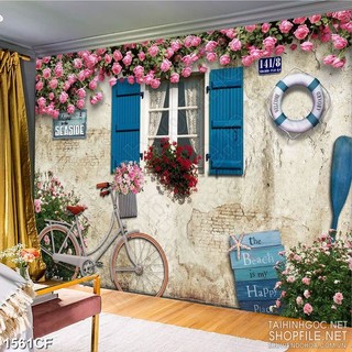 Tranh ốp tường 3D trang trí quán cafe, trà sữa, trà chanh, quán xá, khu chợ có keo sẵn - House Decor 1561CF