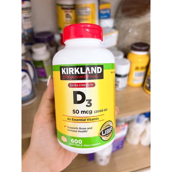 Viên uống Vitamin D3 Kirkland Extra Strength D3 50mcg ( 2000IU) của Mỹ