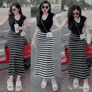 Set áo vạt bầu chân váy đuôi c