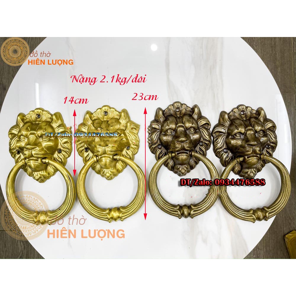 Tay Nắm Cửa Mặt Sư Tử Bằng Đồng Đúc Thủ Công Dài 23cm, Ngang 14cm, Nặng 2,1kg/đôi - Phụ Kiện Cho Nhà Cổ, Nhà Thờ