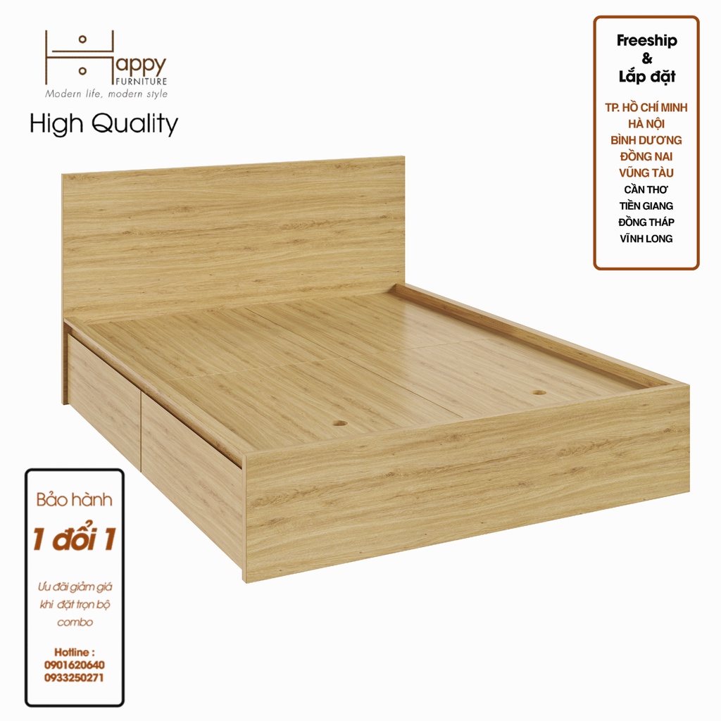 HAPPY FURNITURE , Giường ngủ 2 hộc tủ kéo - DOOBIE , GNG_001 GNG_002 GNG_003 GNG_004 , 207x38cm , dài x cao