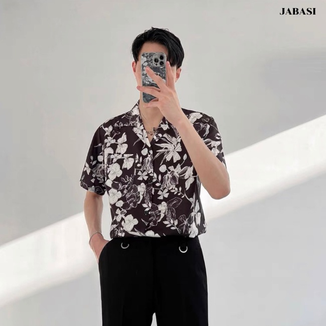 Sơ mi hoạ tiết diamo hoa lá JABASI mã 01 chất liệu cotton thoáng mát