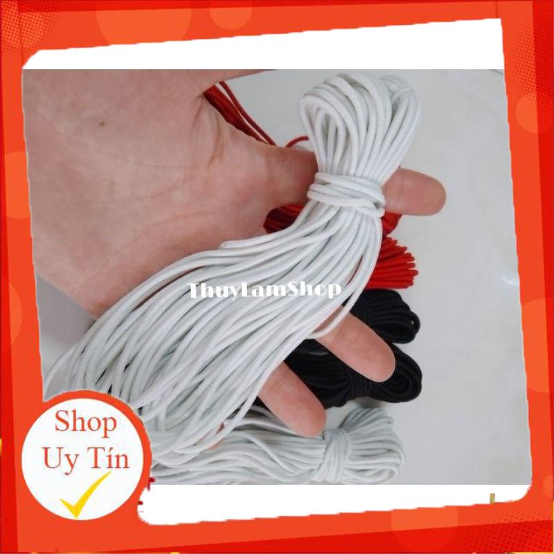 . Dây thun tròn 2.5mm (bó 10mét) làm cột tóc, vòng tay, nút áo 2 màu đen, trắng .