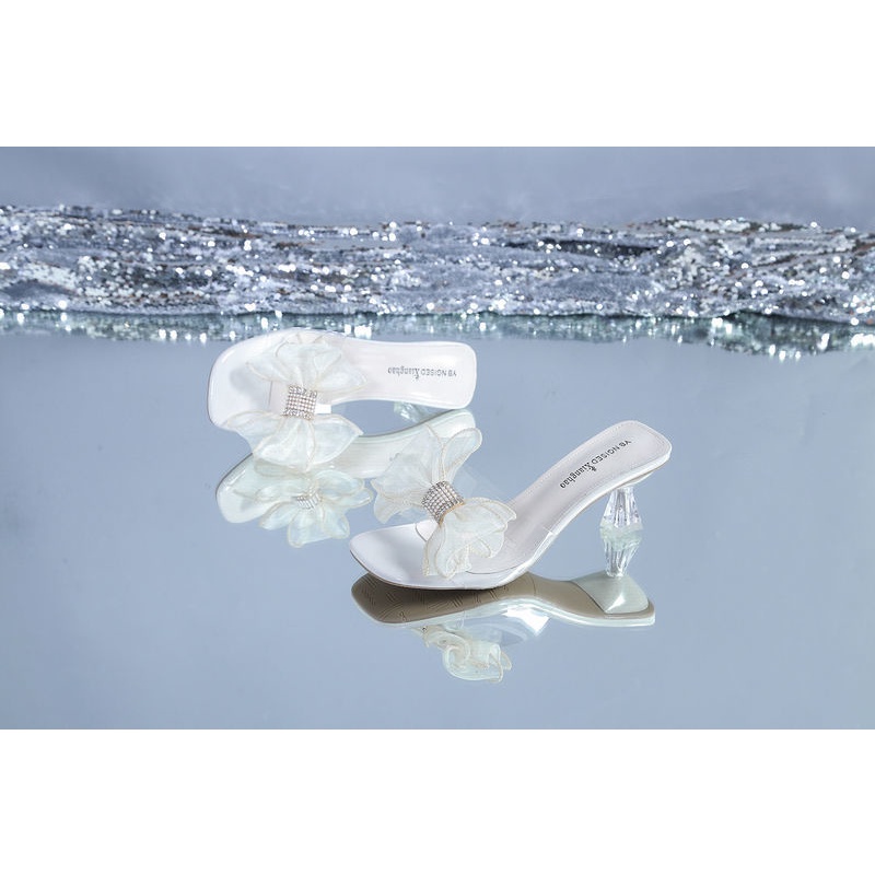 Dép Cao Gót Quai Ngang Trong Suốt Đính Đá Thời Trang Mùa Hè 2022 Cho Nữ