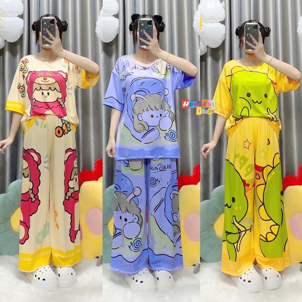 Set Đồ Bộ Thun Thái 3D Tay Lỡ Dáng Rộng 75Kg Trở Lại Oversize Phối Quần Thun Ống Rộng S1 Ulzzang - MM