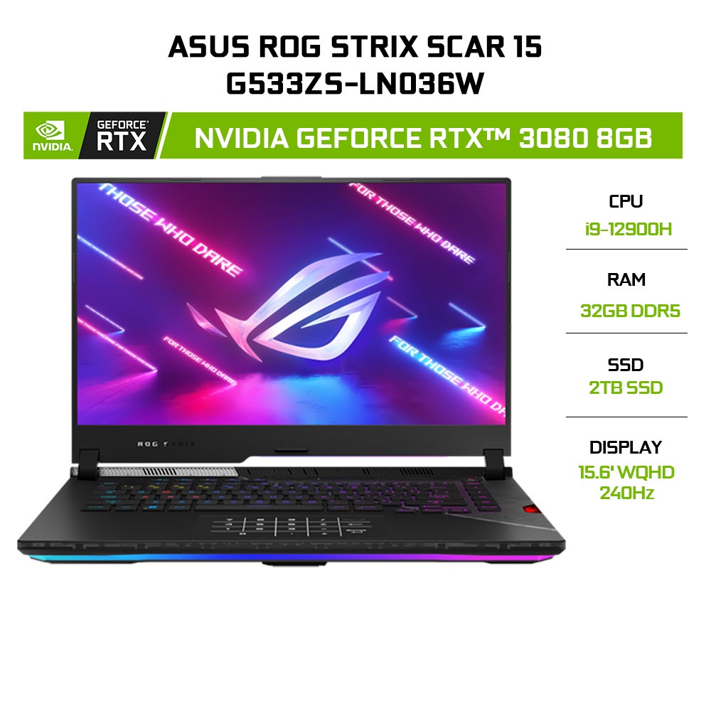 Laptop ASUS ROG Strix SCAR 15 G533ZS-LN036W i9-12900H 32G 2TB RTX 3080 8G 15.6'