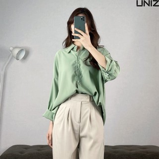 ( Ảnh thật ) Áo sơ mi voan lụa trơn dài tay basic uniz - SM00105