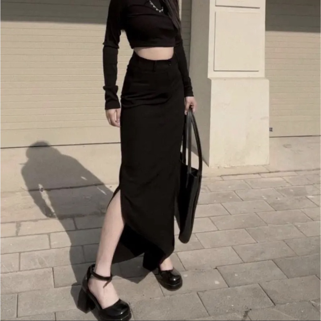 Chân Váy Dáng Dài Xẻ Tà Hack Dáng MS89
