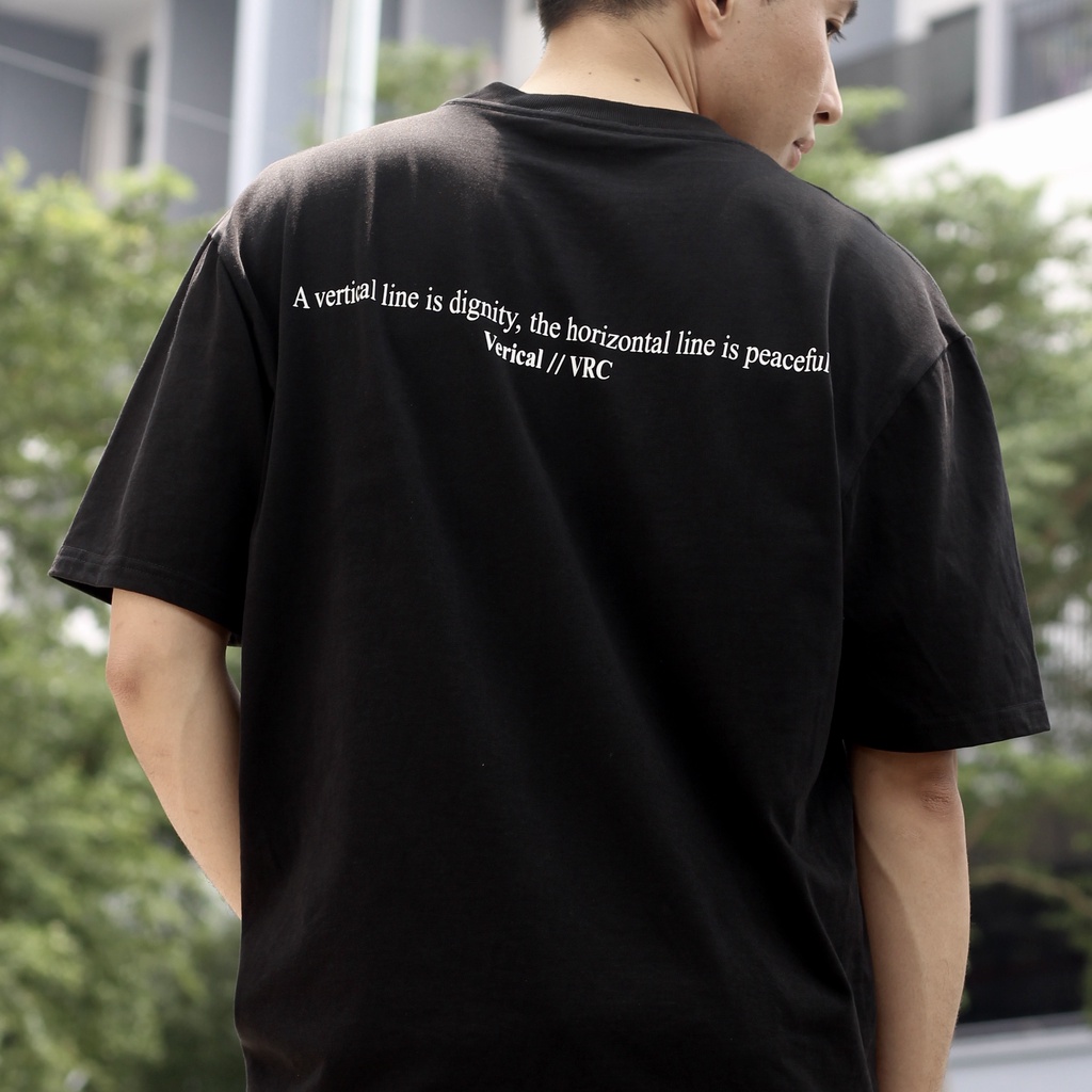 Áo thun Unisex Verical Basic Tee Black phông trơn nam nữ tay lỡ oversize form rộng màu đen