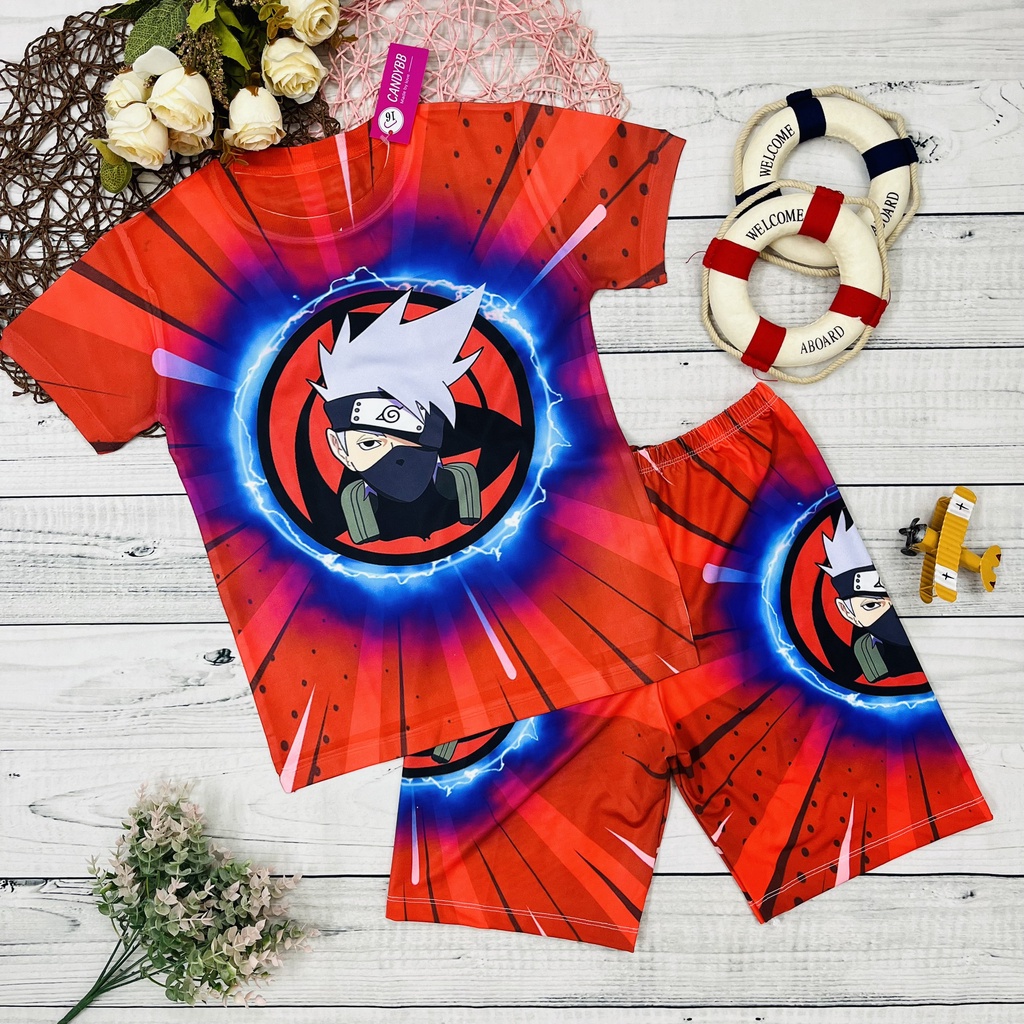 Đồ bộ bé trai, bộ thun lạnh cộc tay in hình Naruto Sasuke Kakashi nhiều màu từ 10kg đến 57kg