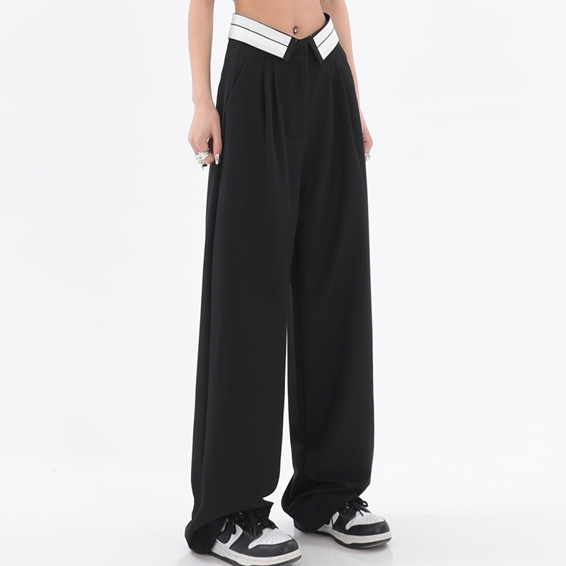 Quần Ống Suông Nữ Culottes Cạp Bẻ Phối Viền Lưng Cao Chất Dày Dặn Phong Cách Hàn Quốc (Hàng Quàng Châu)