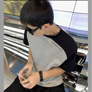 Áo thun nam Raglan Xám mix Đen tay lỡ form rộng