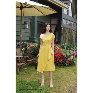 Đầm nữ thiết kế Hong Vic vàng cánh hồng cổ V DL544