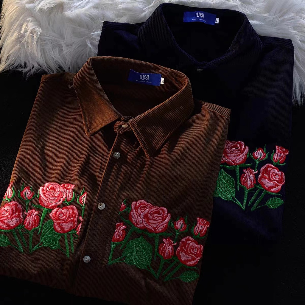 Áo Sơ Mi Nhung Kẻ Thêu Hoa Thời Trang Mùa Hè Giản Dị Dành Cho Nữ Và Nam