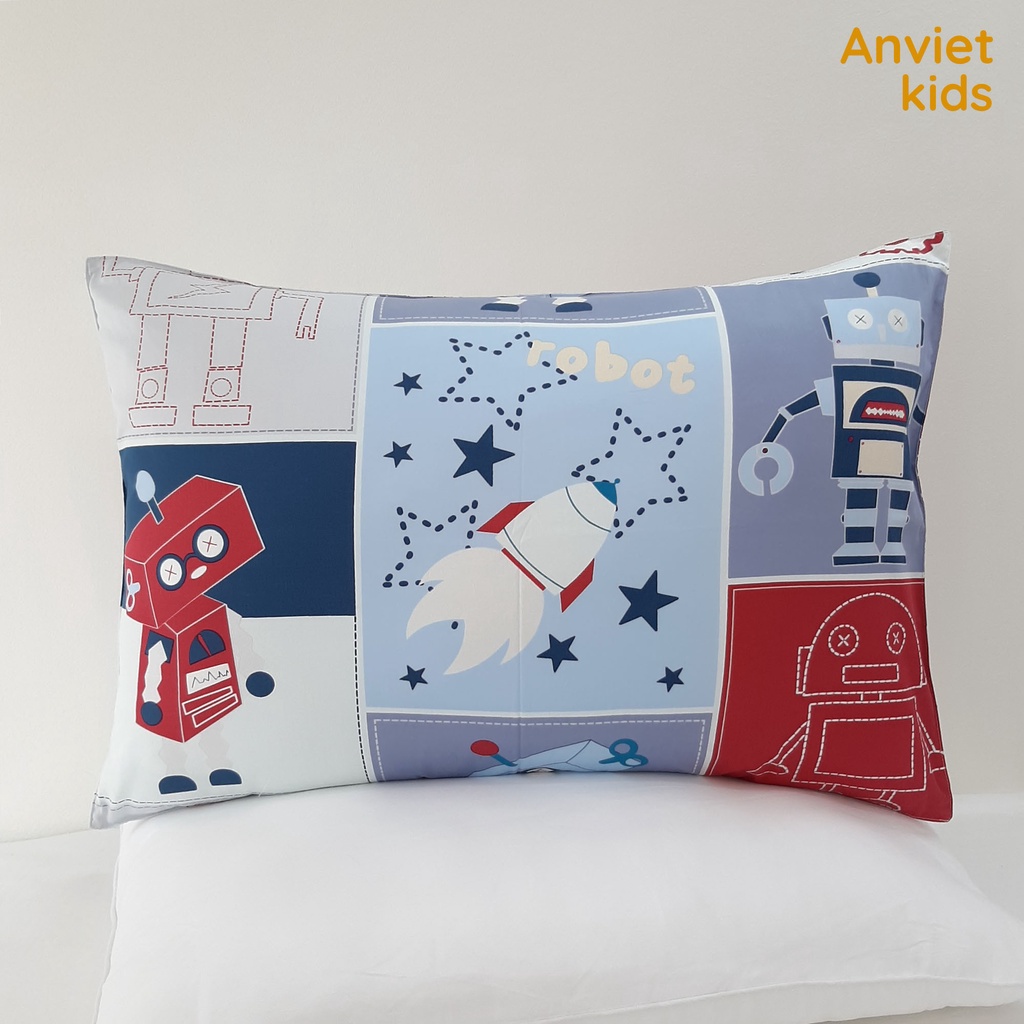 Vỏ gối nằm 50x70 45x65 cm cho bé trai bé gái Cotton Satin cao cấp Anvietkids, bao áo gối nằm 100% sợi tự nhiên mềm mát.
