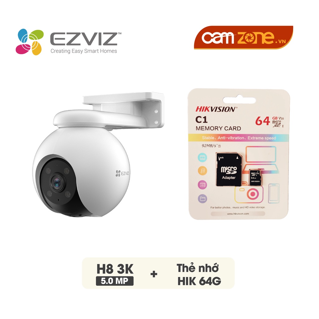 Camera Wifi Ngoài Trời EZVIZ H8 Pro 3K 5MP - Tầm Nhìn Rộng 360 Độ, Đàm thoại 2 Chiều,Màu Ban Đêm, Đèn Còi Báo Động | BigBuy360 - bigbuy360.vn