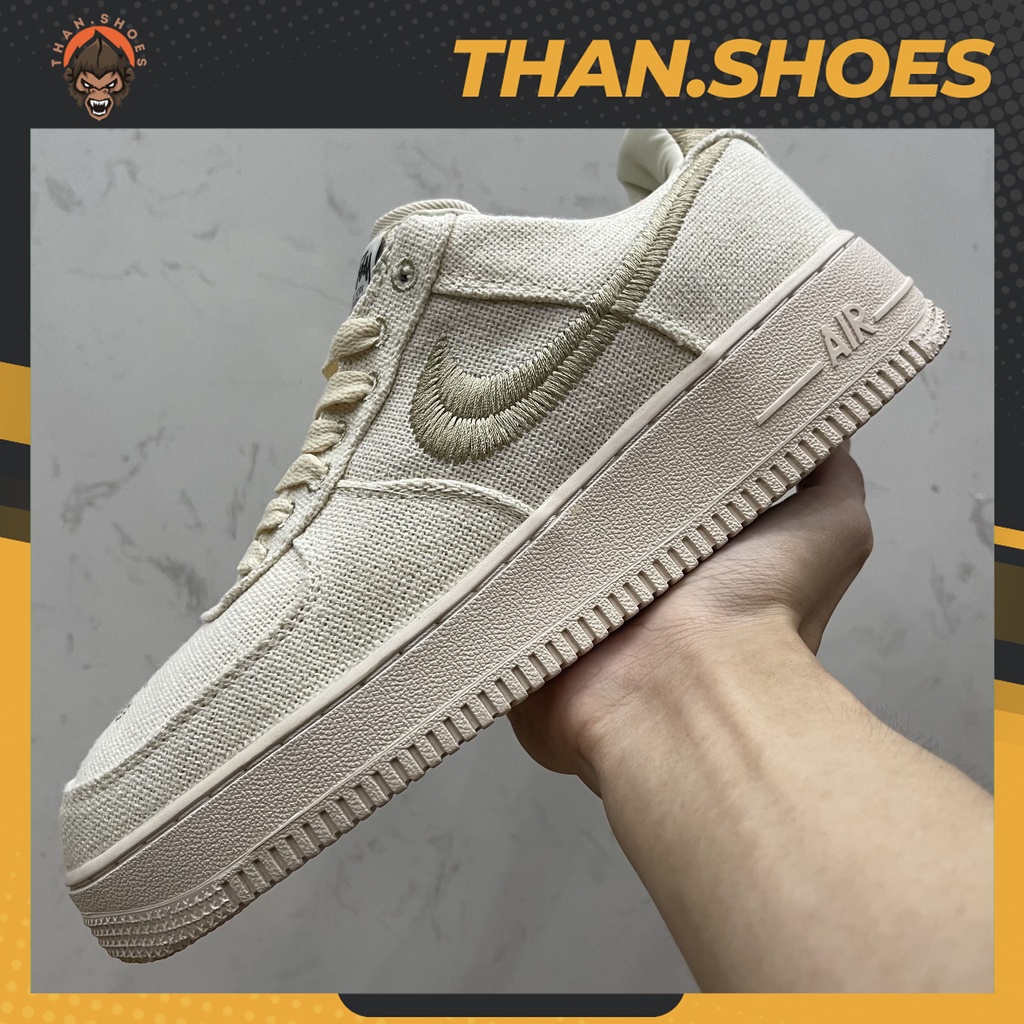 Giày Air Force 1 Low Stussy Fossil, AF1 Vải Canvas - Than.Shoes